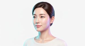 리프팅 시술 후 평온한 표정의 여성 모델과 피부 케어 이미지